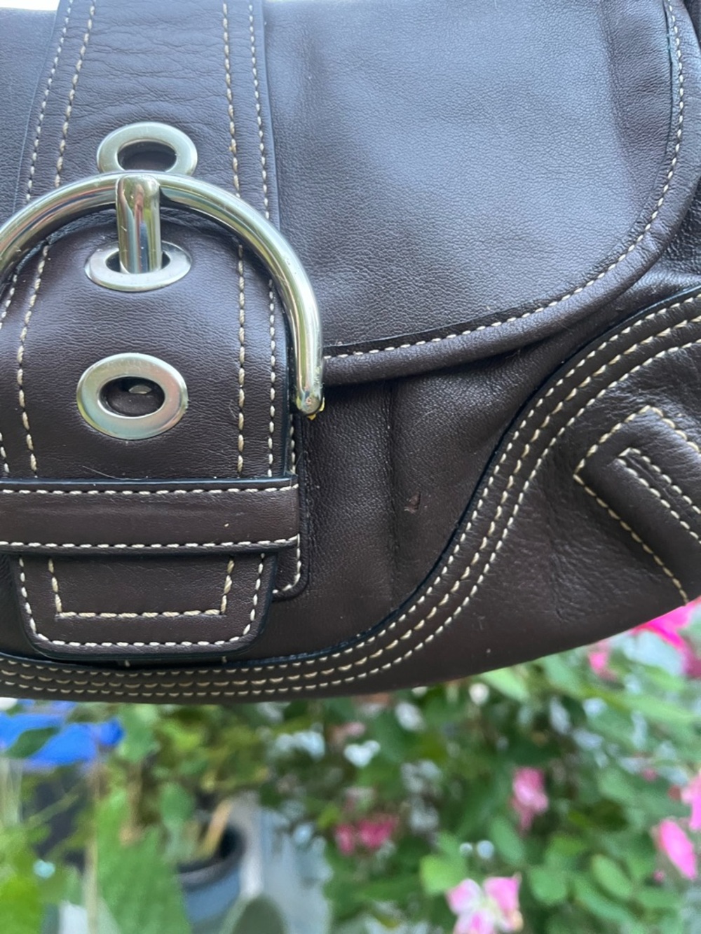 Coach Brown Leather Shoulder Bag with Silver Buckle - Picture 3 of 8